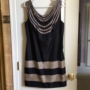 Marchesa Notte Black Pearl Necklace Print Dress